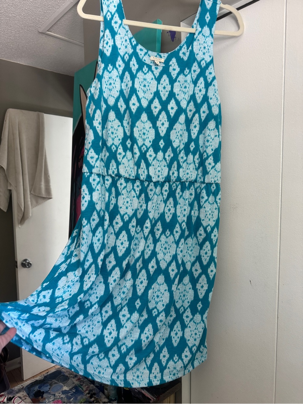 Sonoma Life Style Turquoise Ikat Geometric Tank Dress Pockets XL - Picture 6 of 7